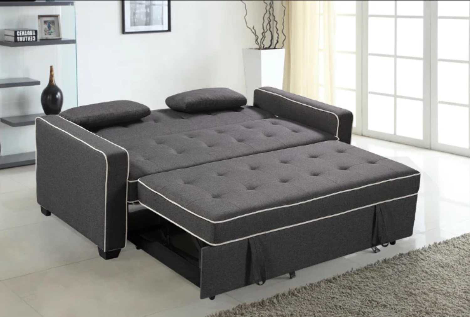 Grey Fabric Adjustable Backrest Sofa Bed with Two Toss Pillows 945