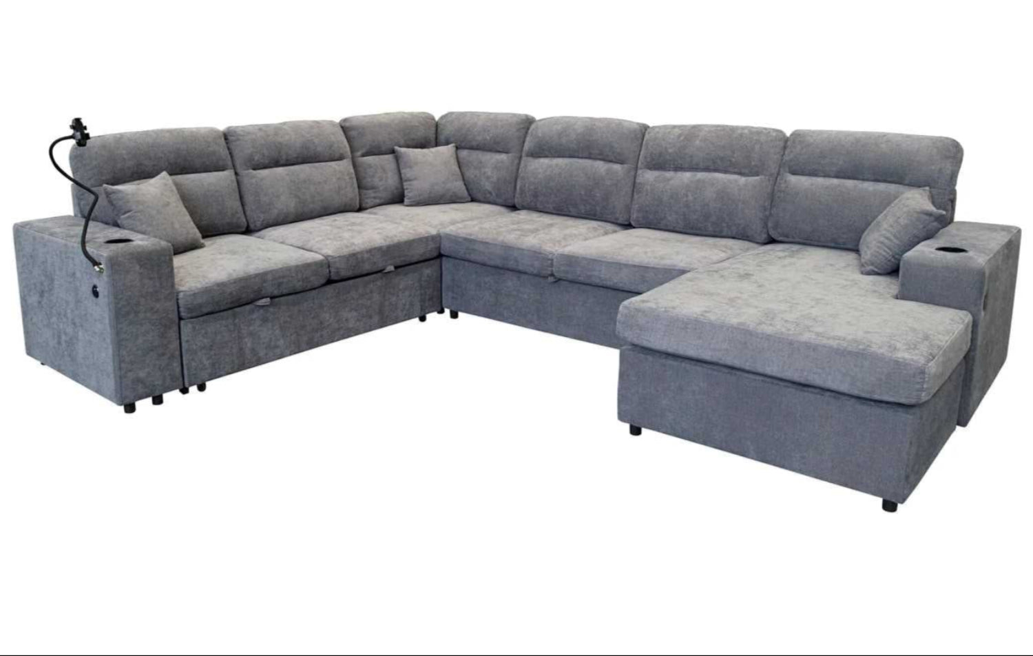 Grey Fabric Sectional sofa With Cup Holder & Power Outlet 2477