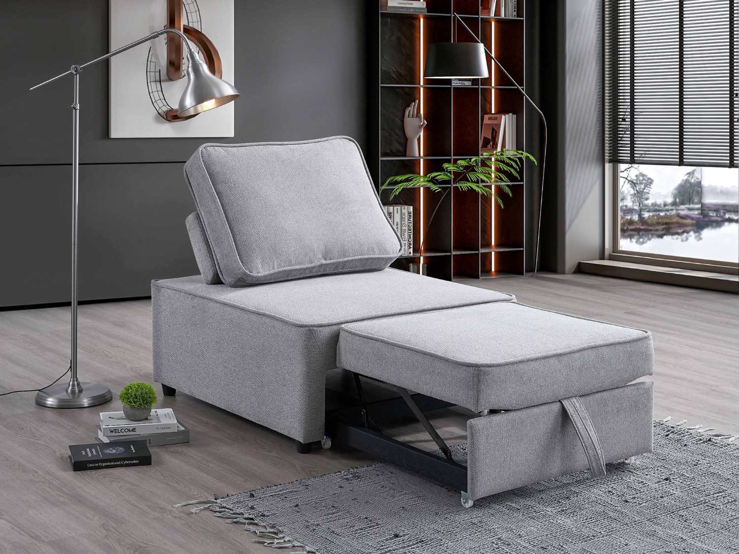 Grey Fabric Sleeper Chair 9015