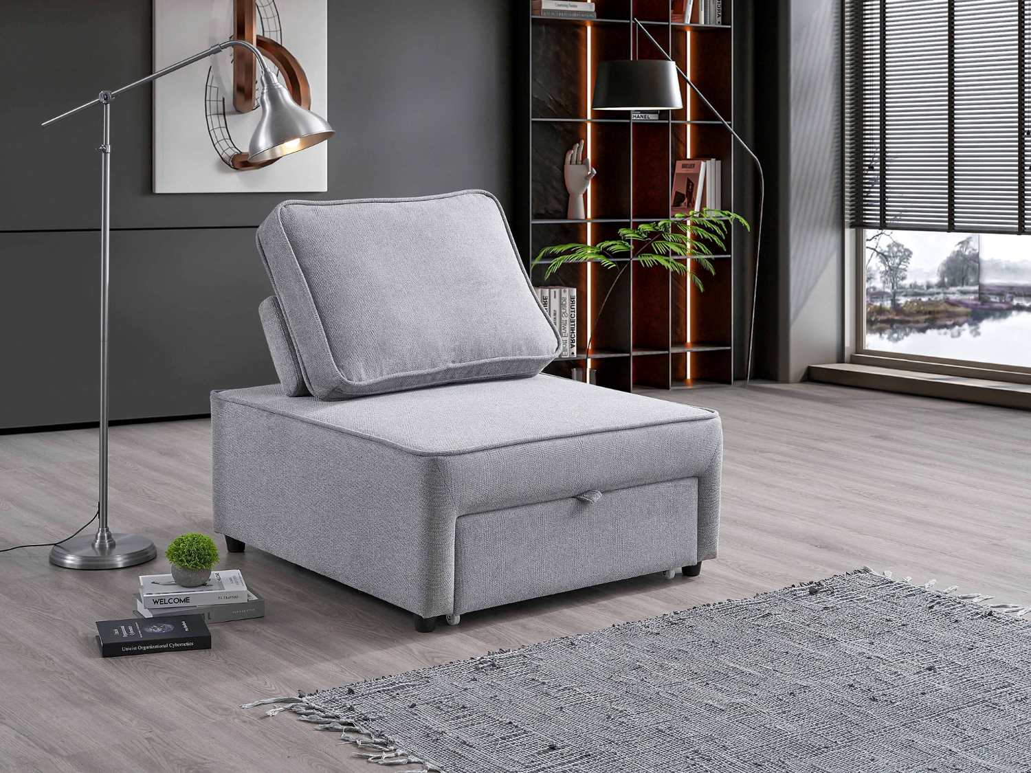 Grey Fabric Sleeper Chair 9015