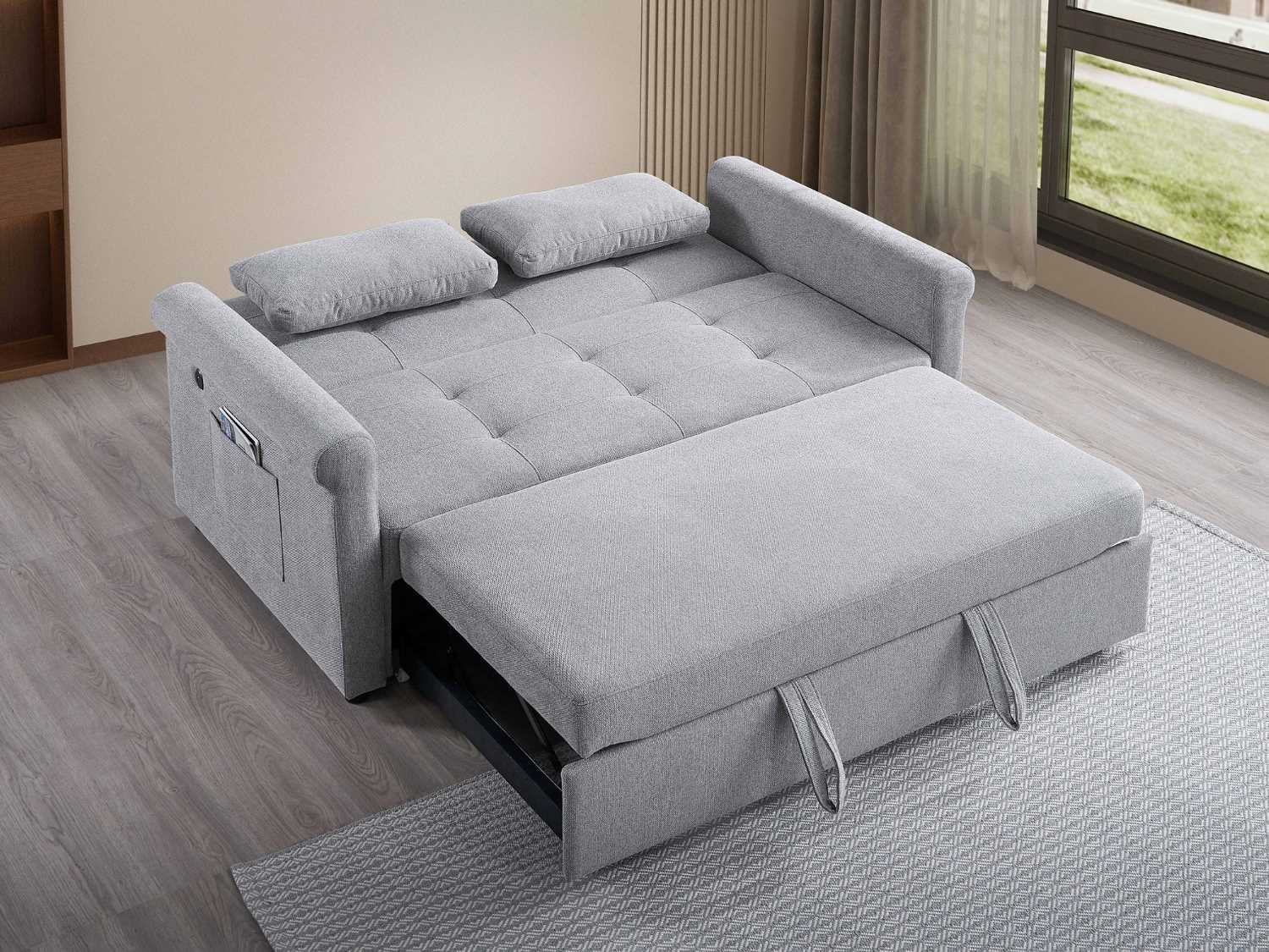 Grey Fabric Sofa Bed With Built-in Charging Station 9045 (64")