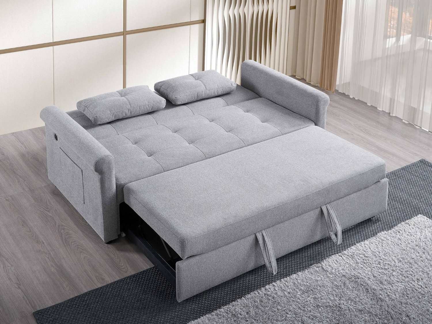 Grey Fabric Sofa Bed With Built-in Charging Station 9046 (74")