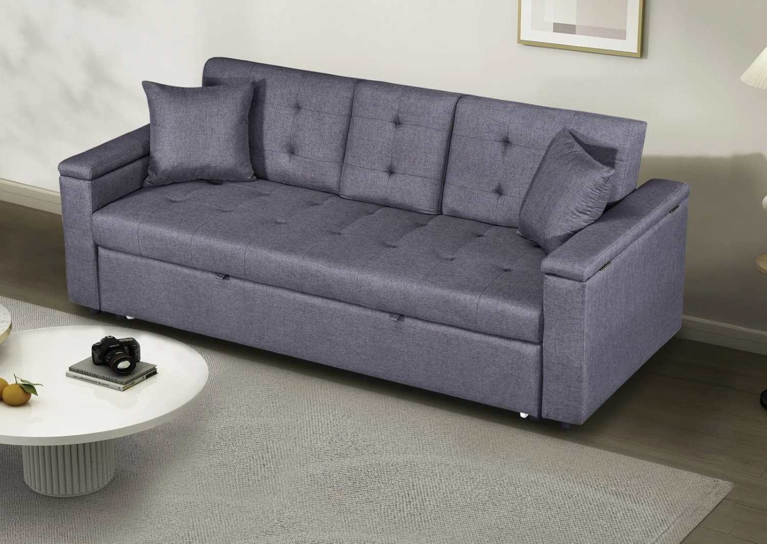 Grey Fabric Sofa Bed with Drop Down Tray - Cup Holders 211