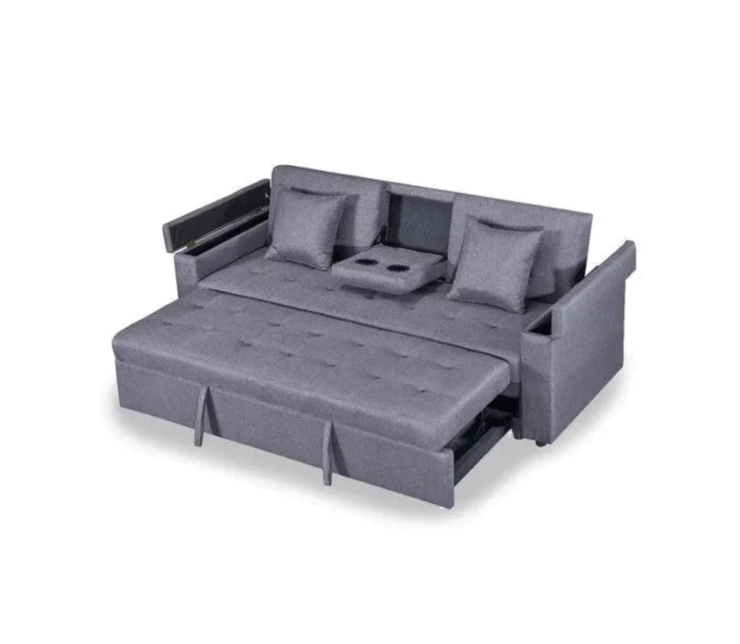 Grey Fabric Sofa Bed with Drop Down Tray - Cup Holders 211