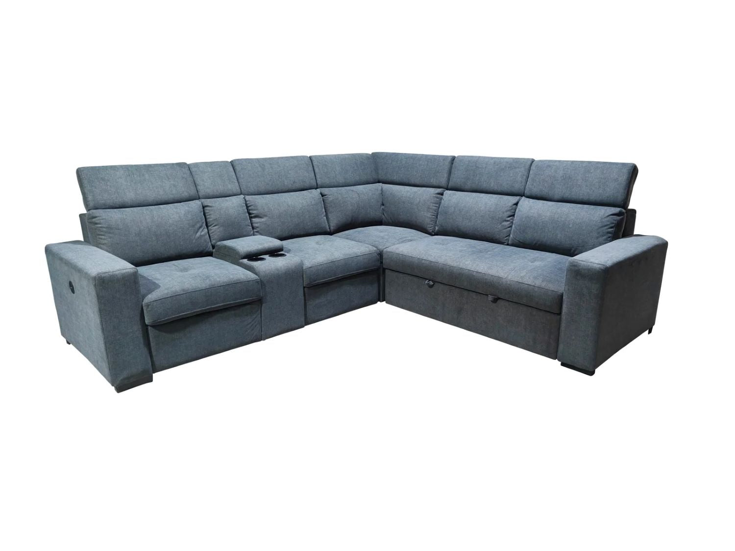 Grey Fabric Upholstered Reversible Sectional Sofa Bed With USB Charging Port 9009