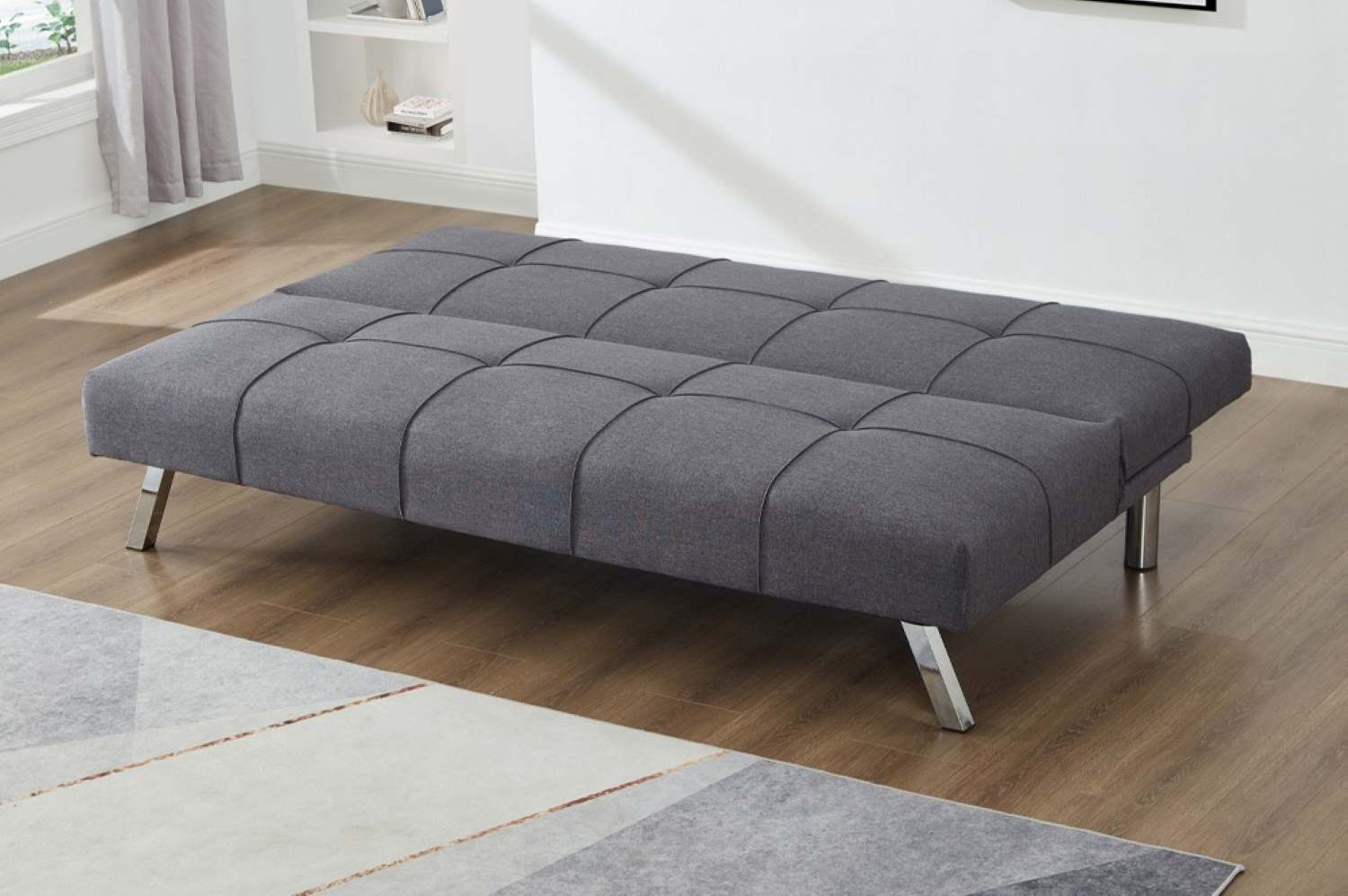 Grey Linen Fabric Buttonless Tufting Klick Klack Sofa Bed 1530