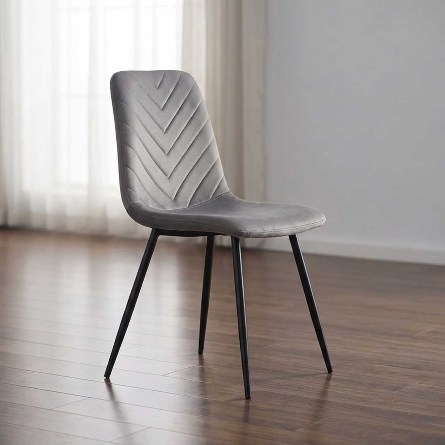 Grey Velvet Dining Chair with Black Steel Legs C-1817
