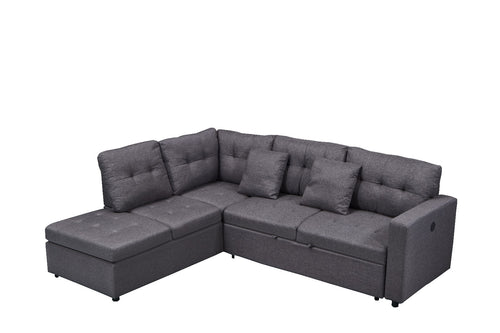 Grey Fabric Sectional Sofa Bed With USB Charging Ports 9288