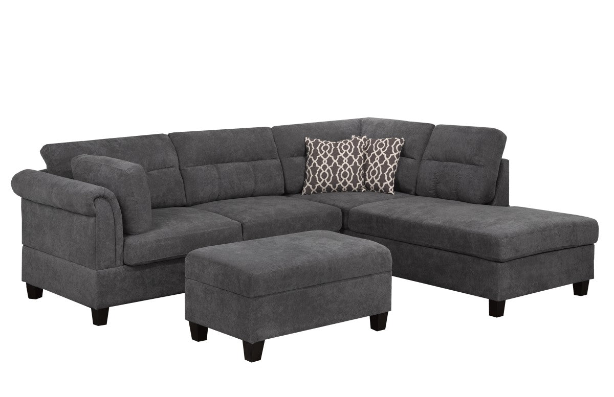 Grey Fabric Sectional Sofa with Storage Ottoman KM107S