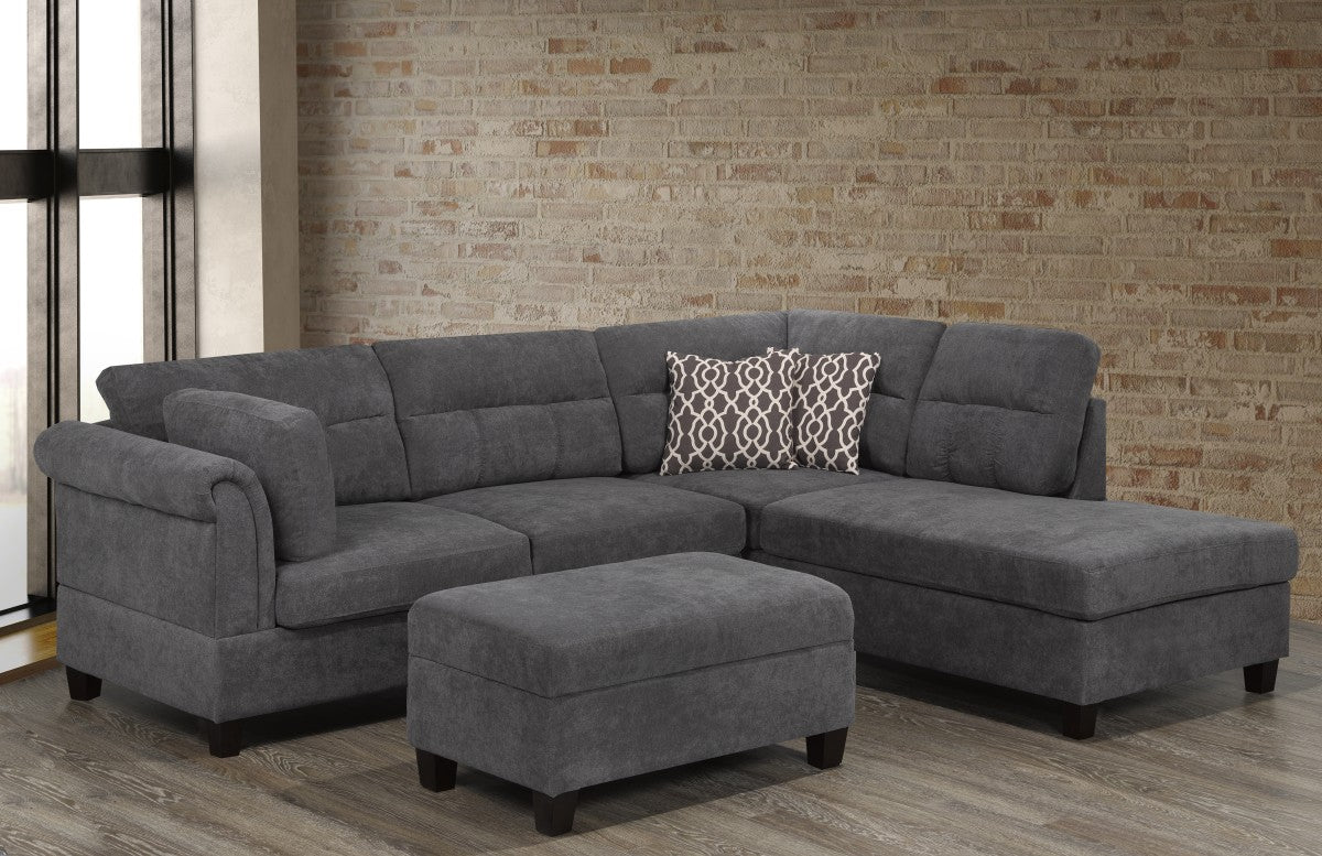 Grey Fabric Sectional Sofa with Storage Ottoman KM107S