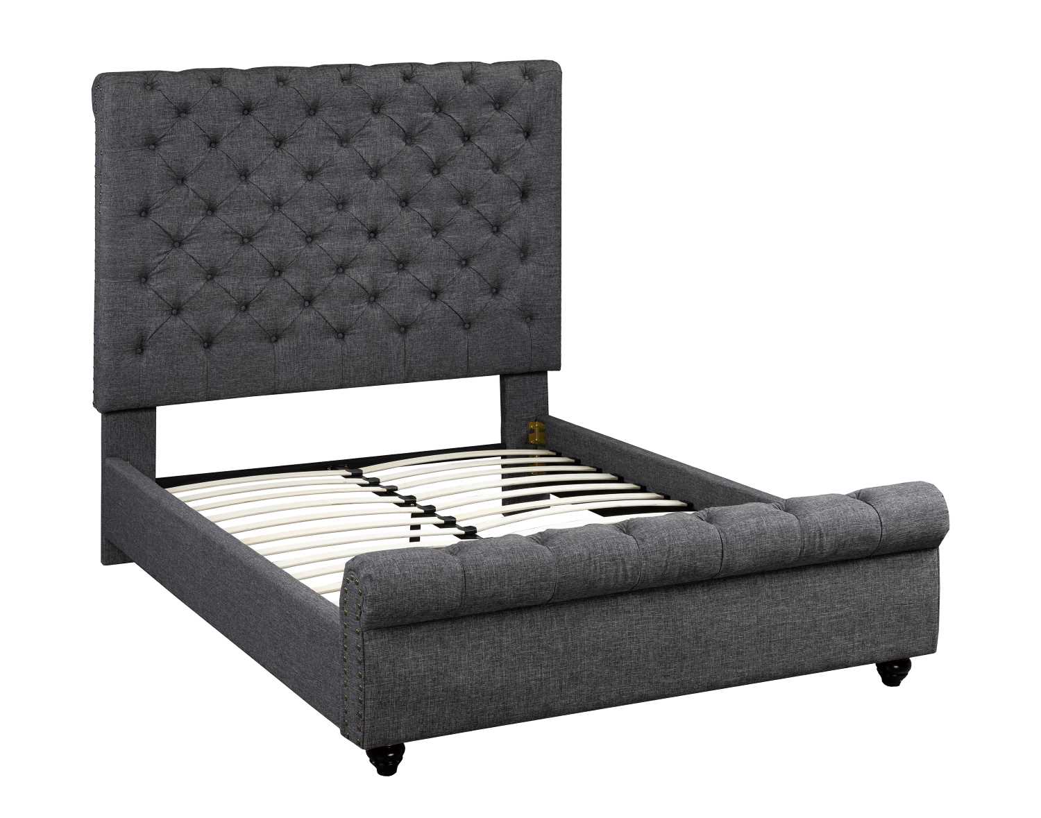 Grey Tufted Nail Head Trim Platform Bed B2029-GR