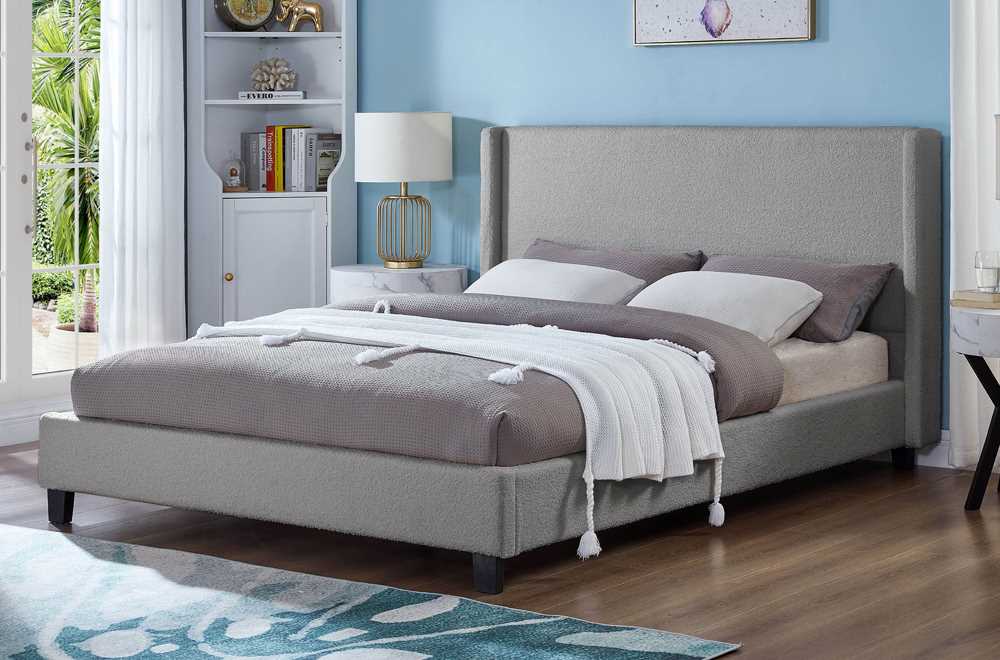 Boucle Fabric Grey Platform Bed 2192