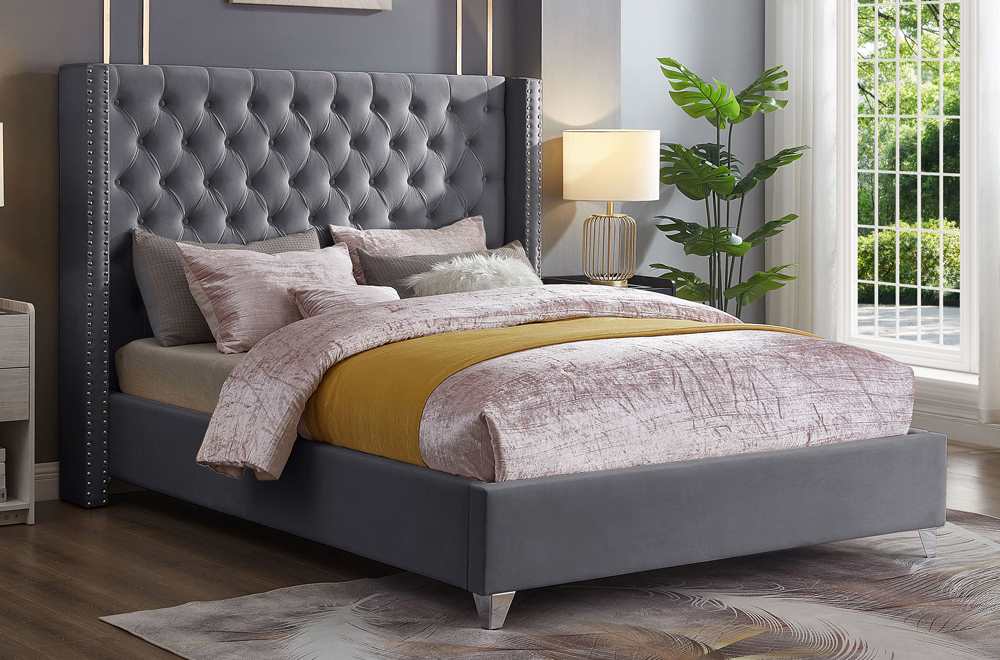 Grey Platform Tufted Bed 2380