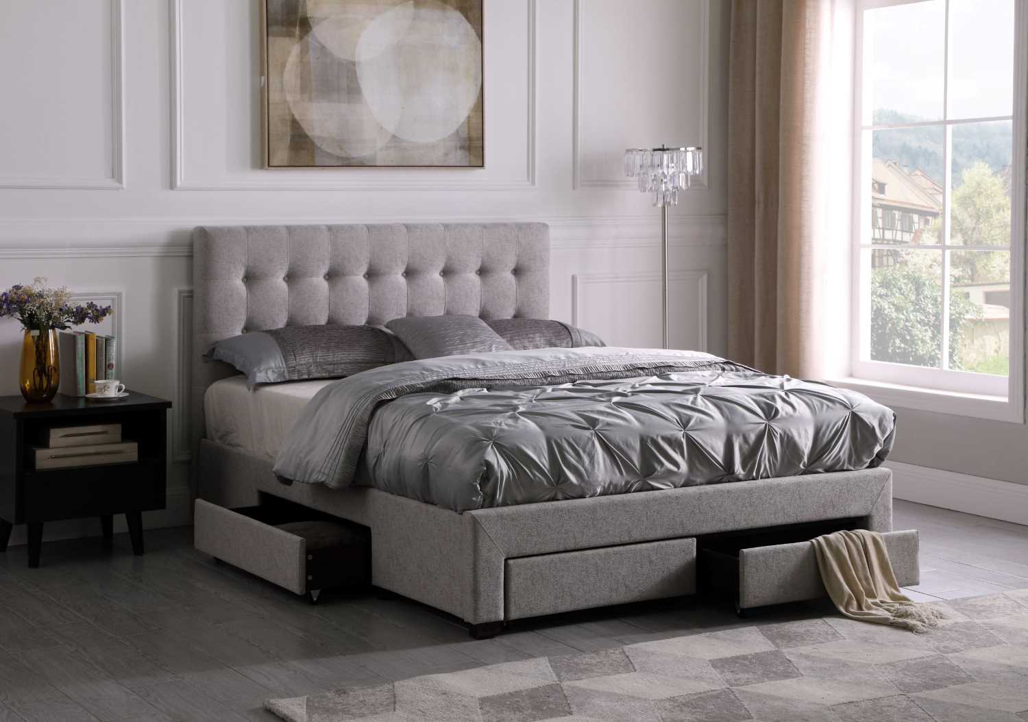 Grey Tufted Storage Platform Bed 1952Q