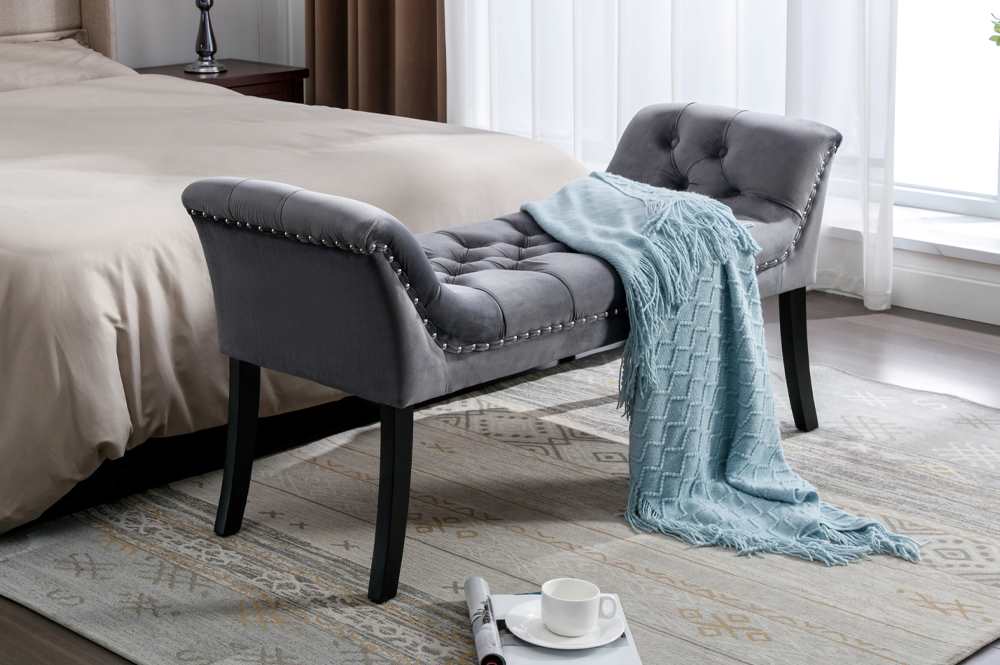 Grey Velvet Bench 818