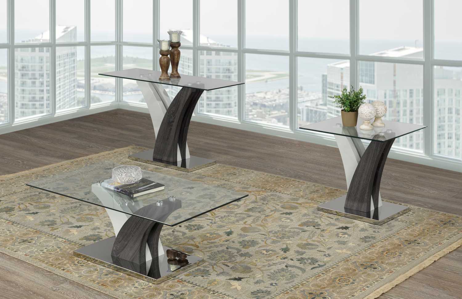 Rectangular White & Gray Glass Sofa Table B-793 S