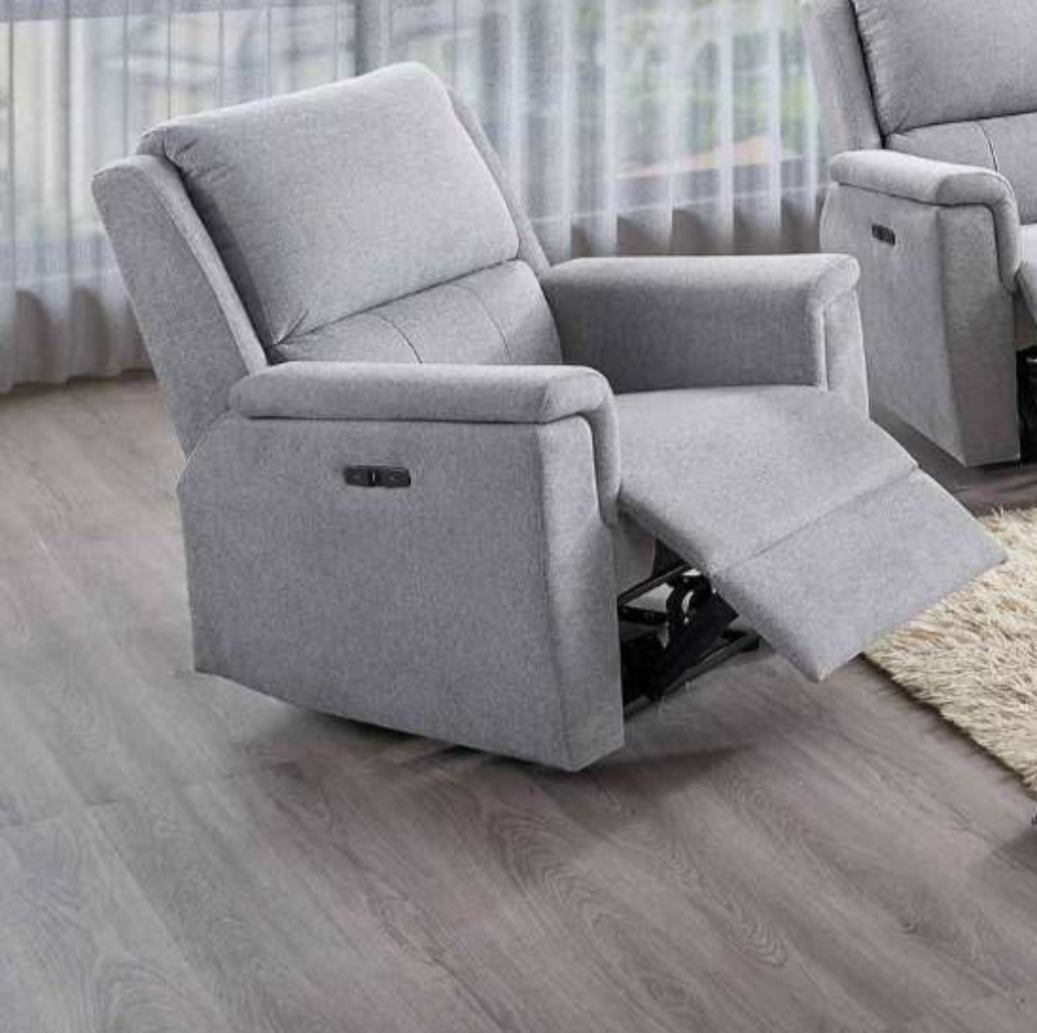 Grey Fabric Power Recliner Chair With USB Ports 8155