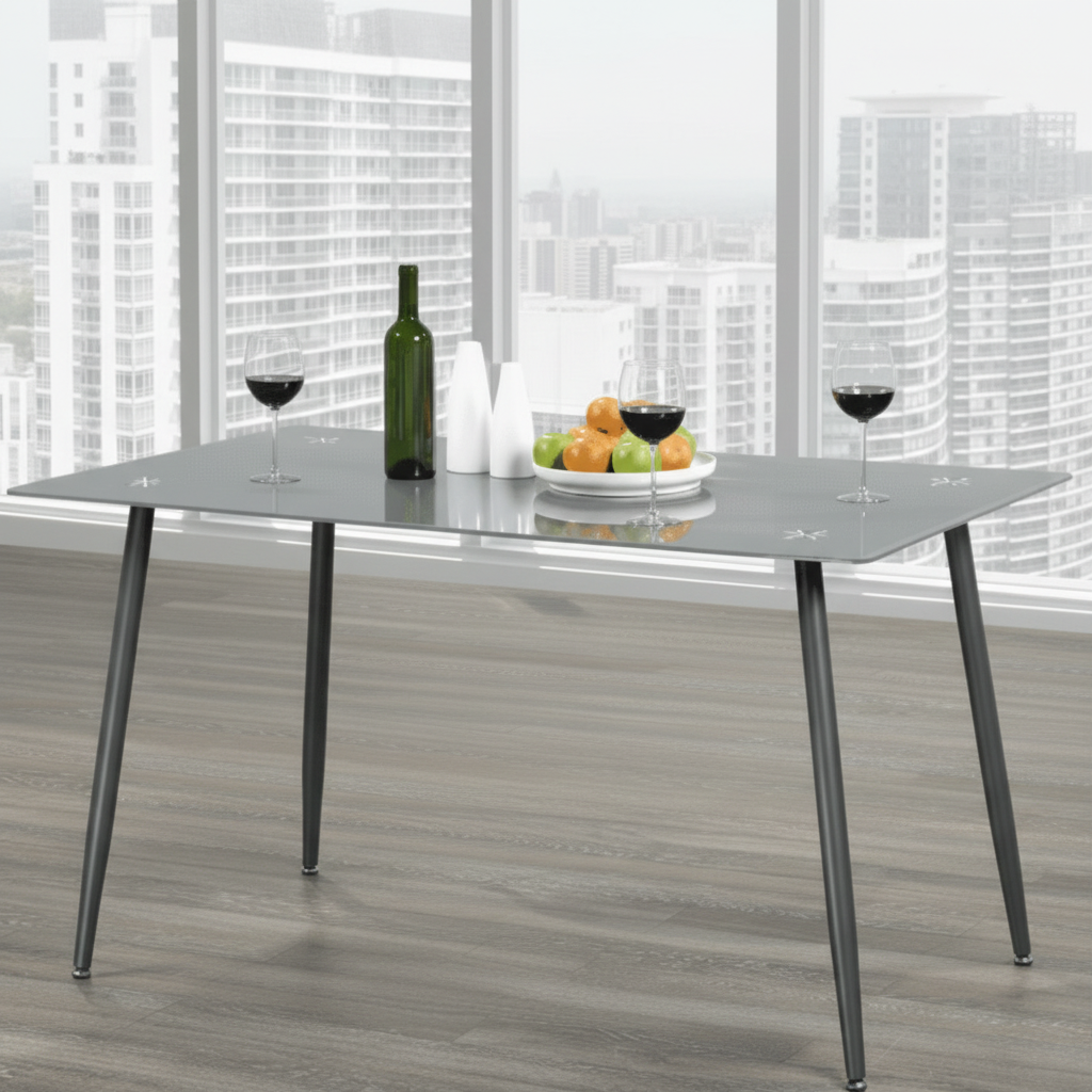 Bevelled Glass Dining Table Grey 3600