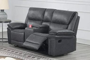 Grey Microsuede Upholstered Manual Recliner Loveseat 6085
