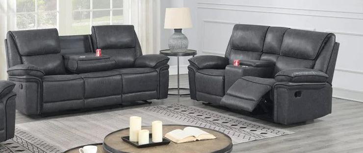 Grey Microsuede Upholstered Manual Recliner 2PC Set 6085