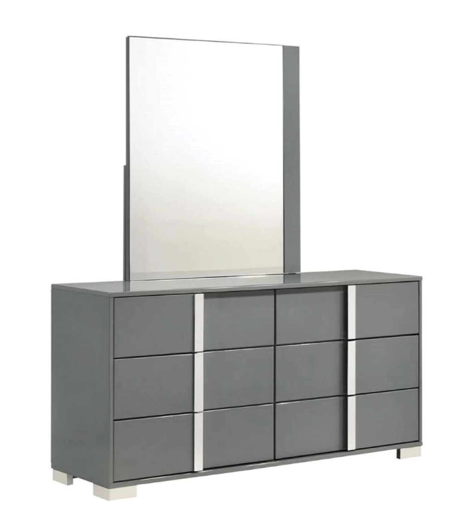 Grover High-gloss Grey Bedroom Set with LED Headboard 1771