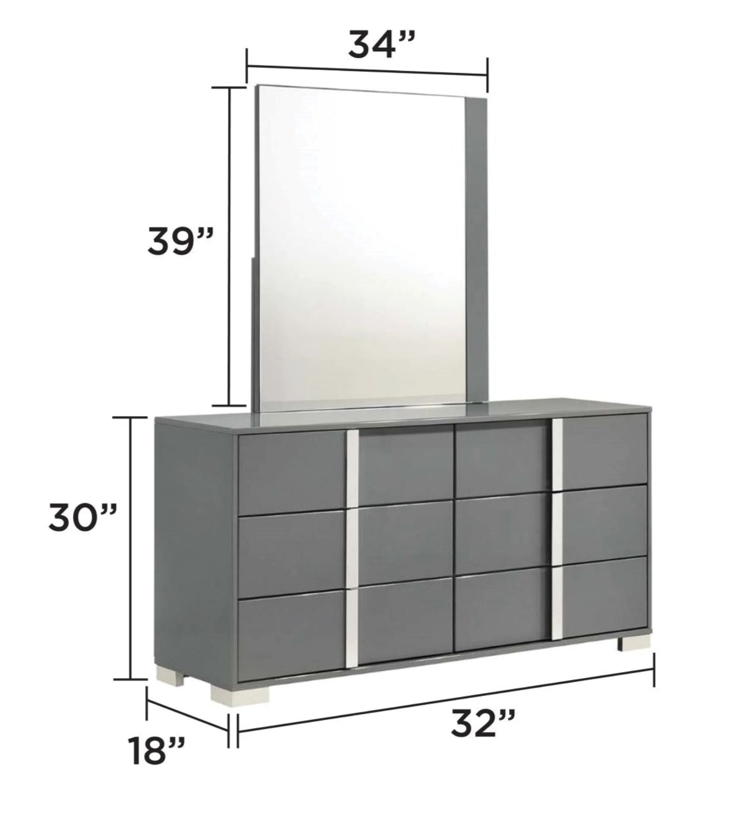 Grover High-gloss Grey Bedroom Set with LED Headboard 1771