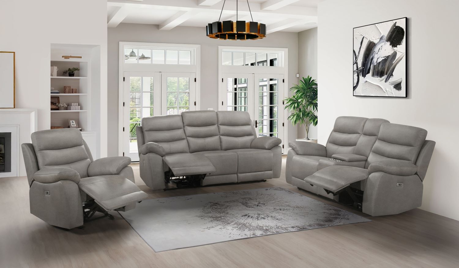 Hammond Grey Microfiber Fabric Power Recliner Set 99090 | Sale