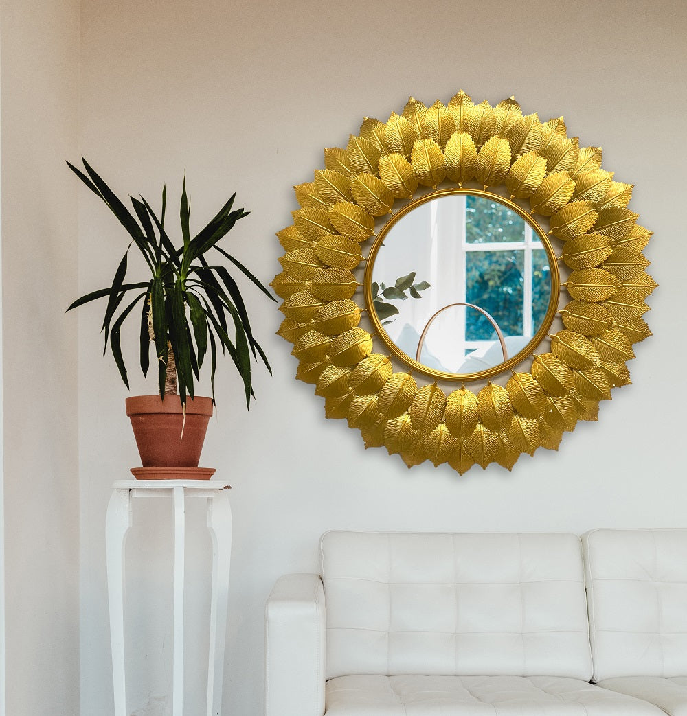 Handcrafted Modern Decorated Round Wall Metal Mirror