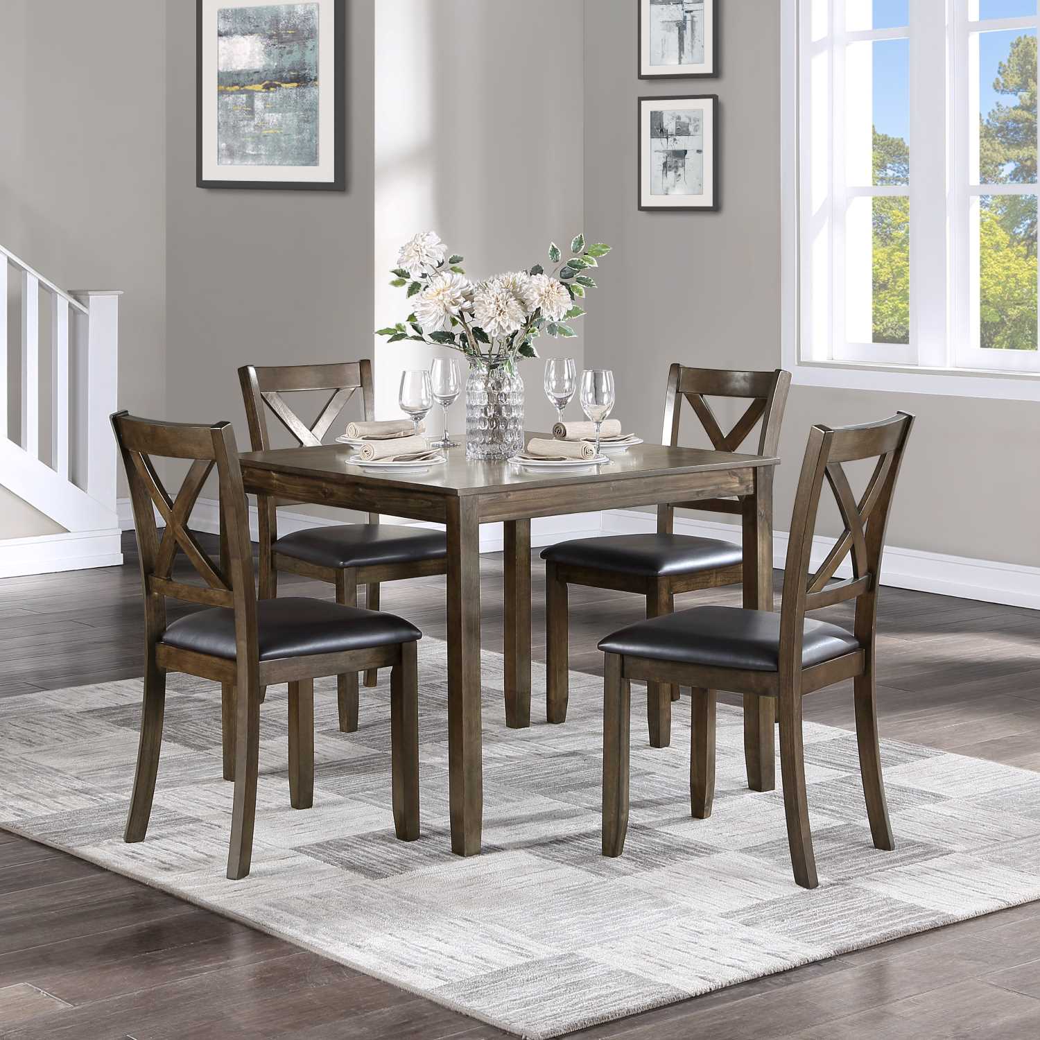 Hazel Wooden 5pc Dining Set Charcoal Brown Finish 5838
