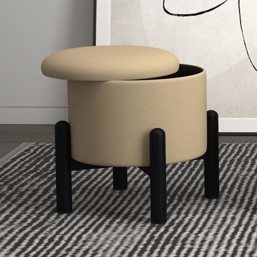 Heidi Round Storage Ottoman in Beige and Black 402-976