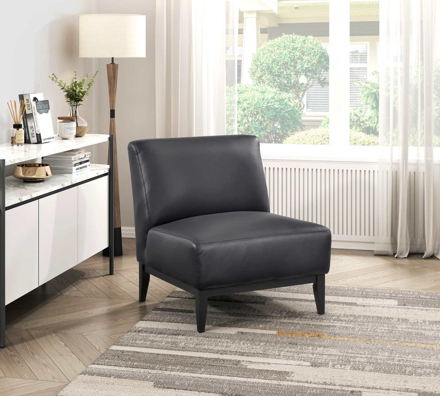 Houghton Black Top Grain Leather Accent Chair 1129