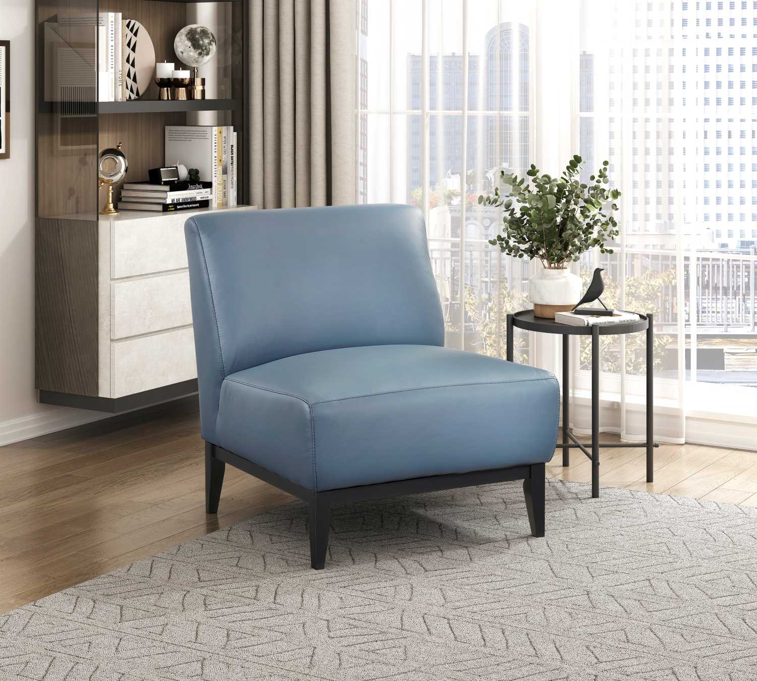 Houghton Blue Top Grain Leather Accent Chair 1129