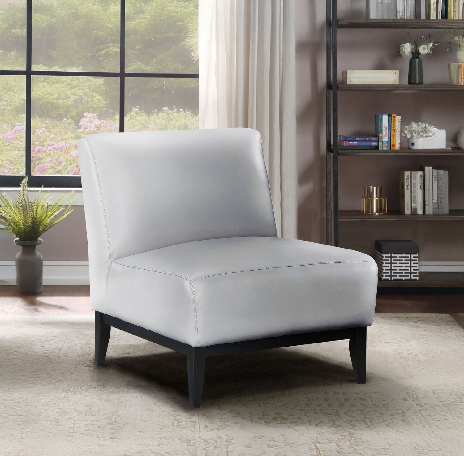 Houghton Silver Top Grain Leather Accent Chair 1129