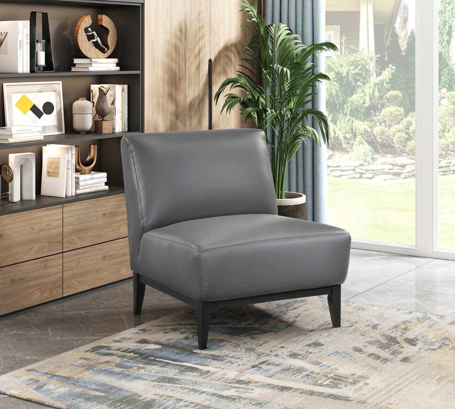 Houghton Dark Grey Top Grain Leather Accent Chair 1129