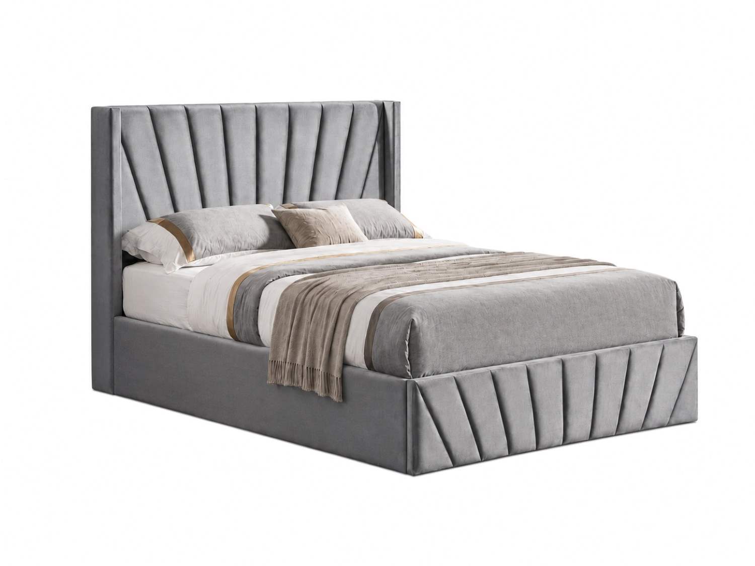Hydraulic Lift Storage Bed with Fan-Tufted Headboard and Footboard Grey 5870