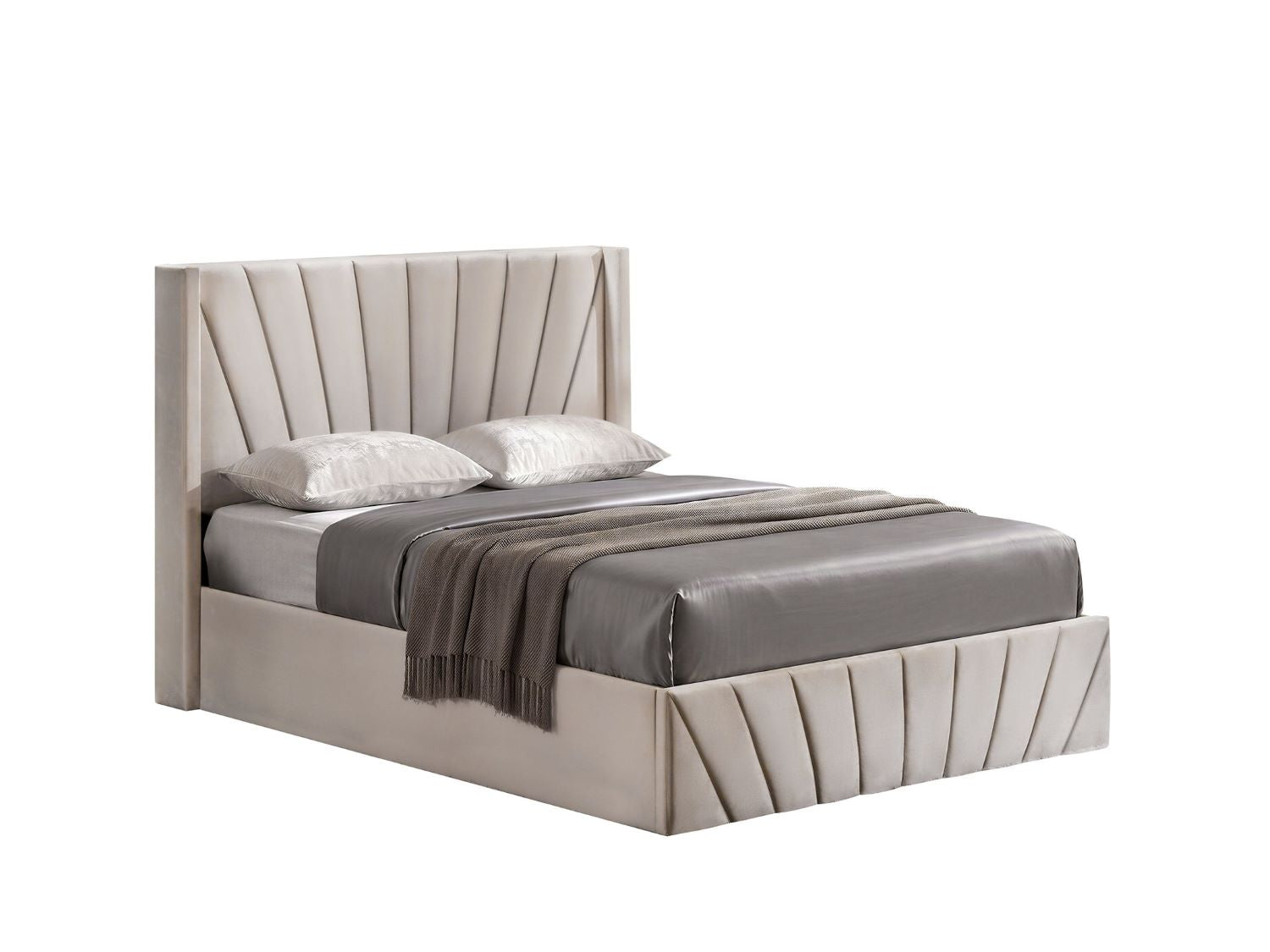 Hydraulic Lift Storage Bed with Fan-Tufted Headboard and Footboard Ivory 5872