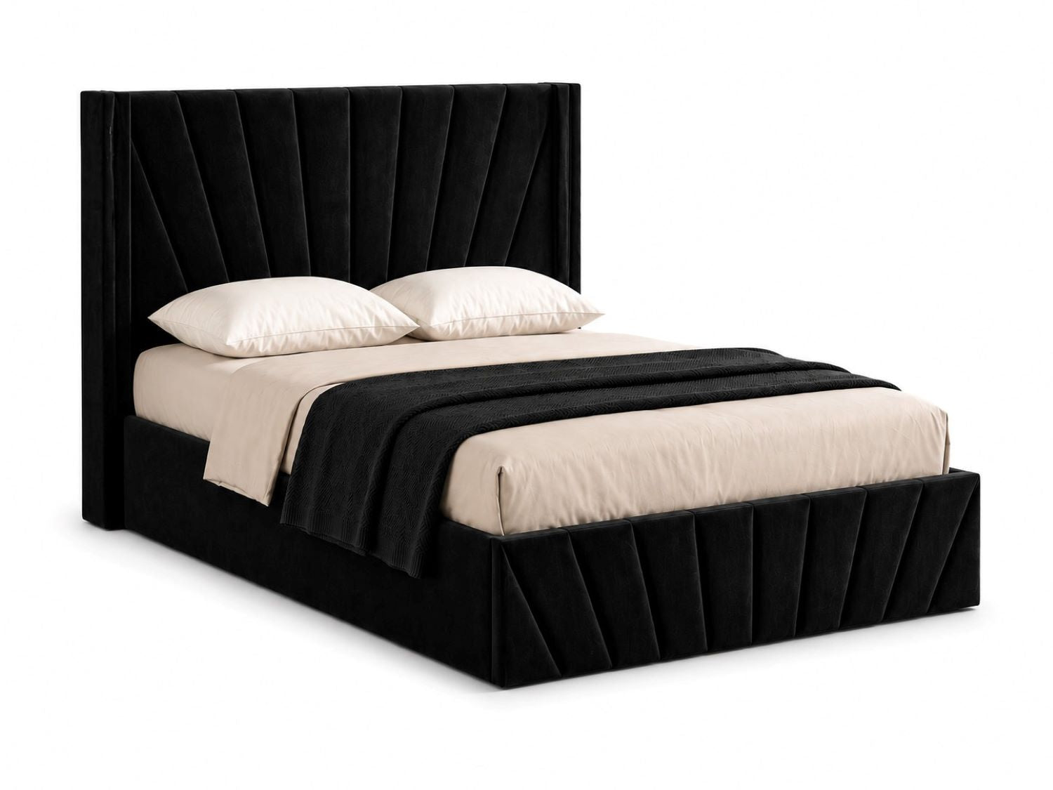Hydraulic Lift Storage Bed with Fan-Tufted Headboard and Footboard Black 5873