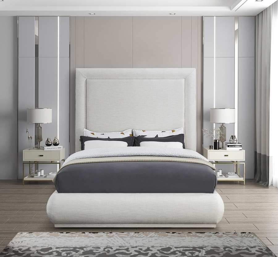 Creme Linen Fabric Bed with Padded Headboard 5200