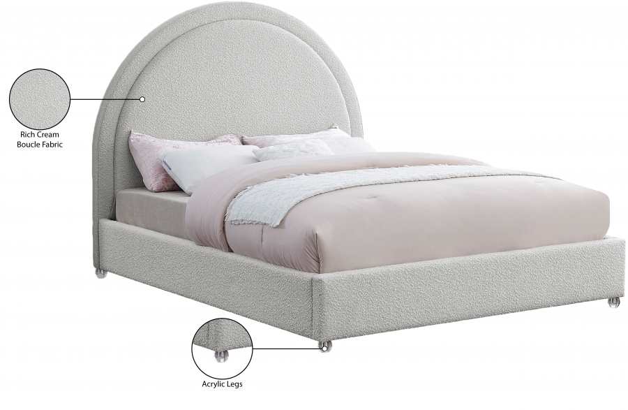 Cream Boucle Fabric Bed with Padded Headboard 5205
