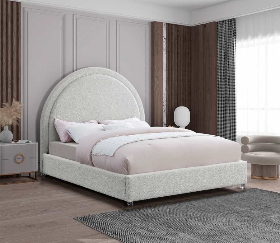 Cream Boucle Fabric Bed with Padded Headboard 5205