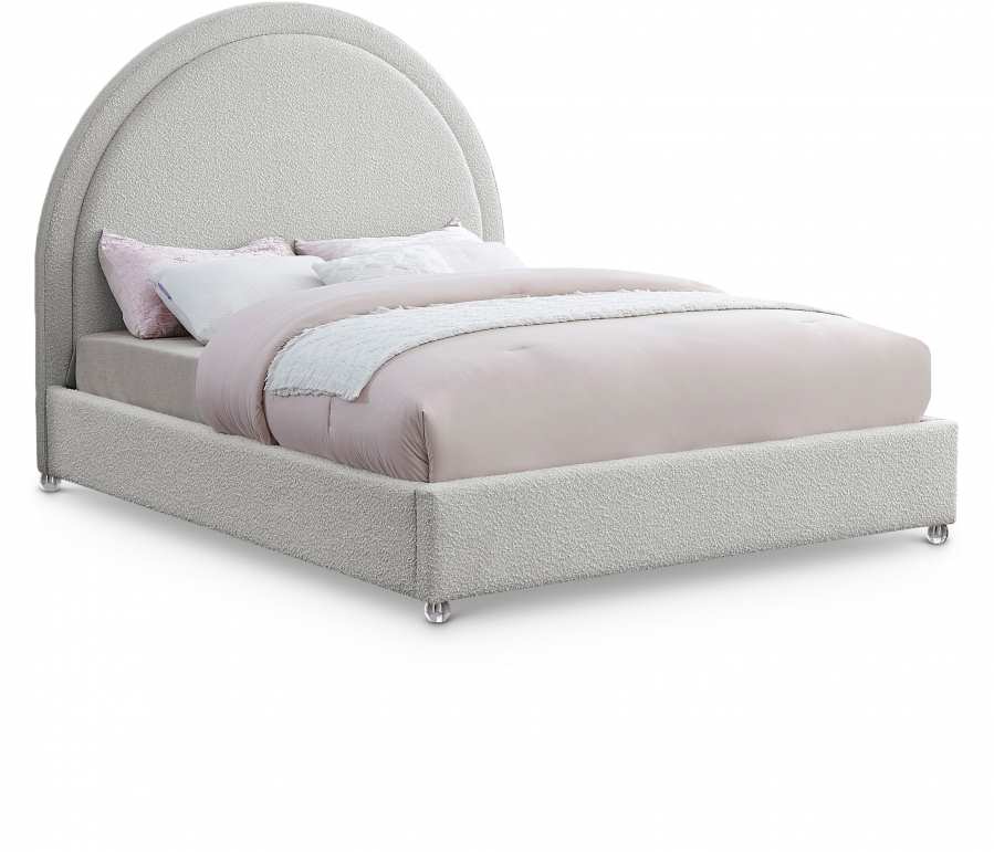 Cream Boucle Fabric Bed with Padded Headboard 5205