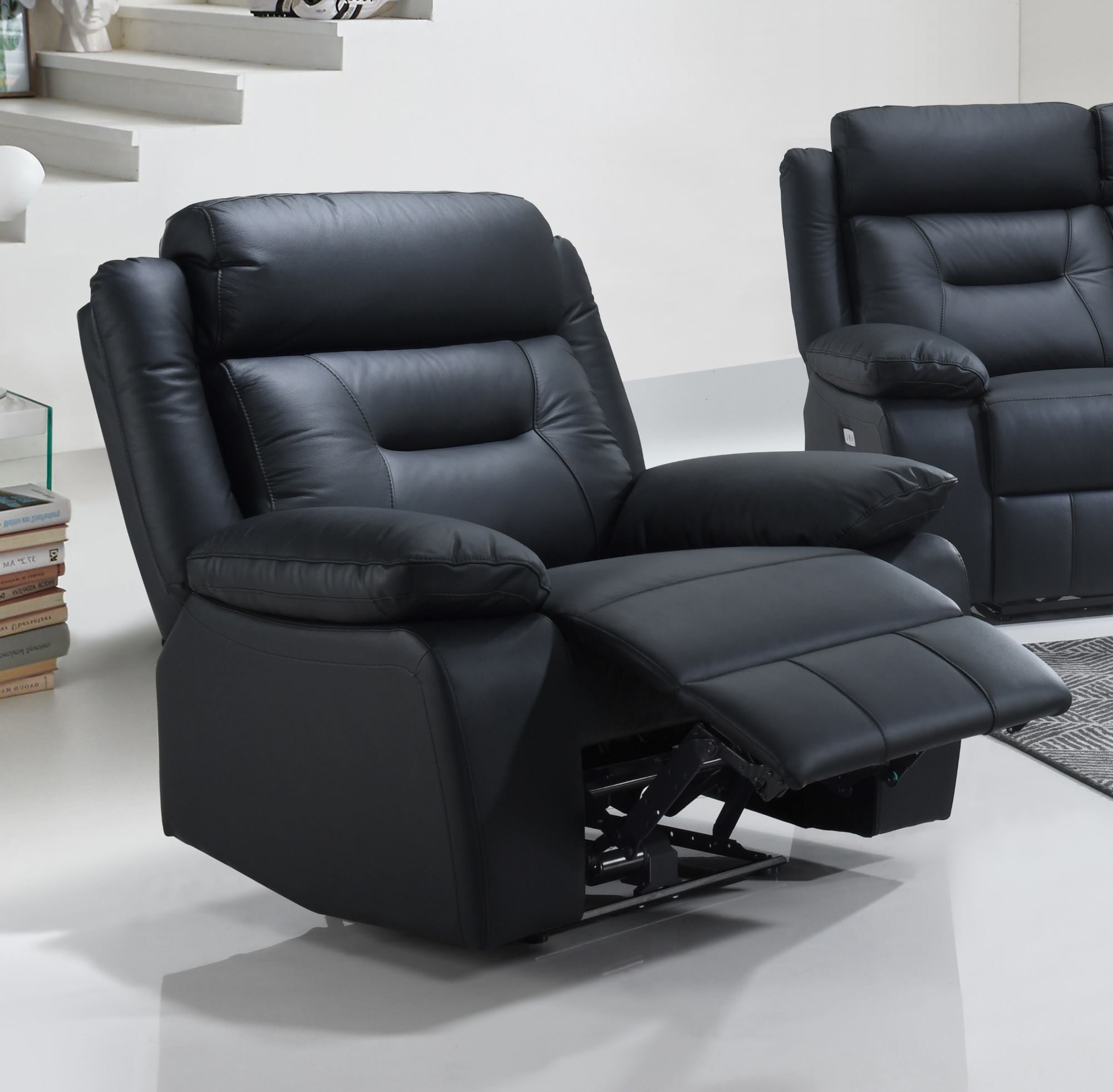 Black Genuine Leather Power Recliner Set IF-8110