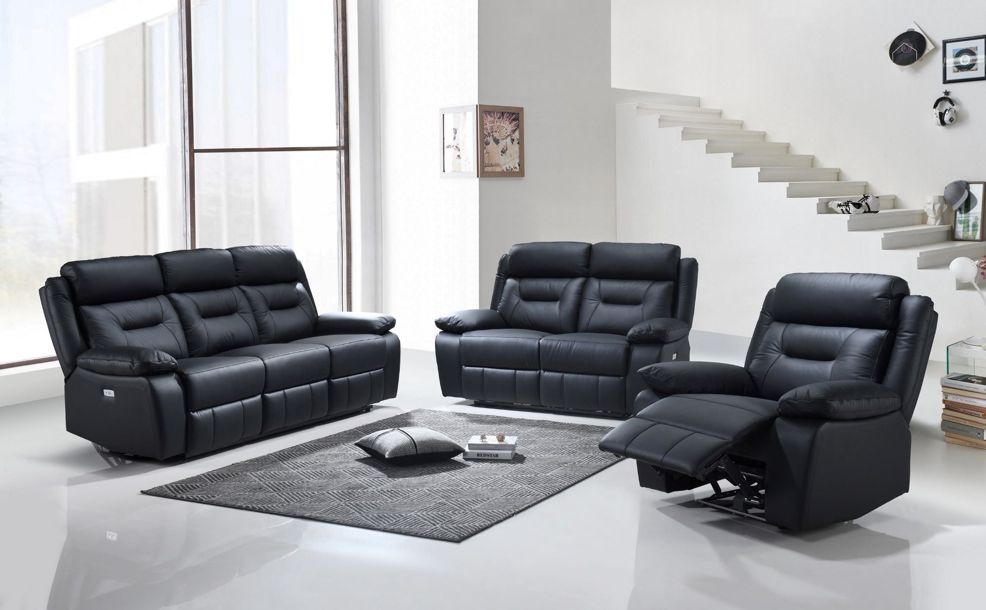Black Genuine Leather Power Recliner Set IF-8110