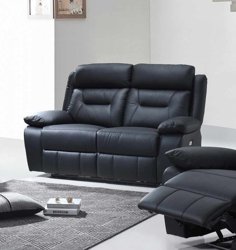 Black Genuine Leather Power Recliner Loveseat IF-8110
