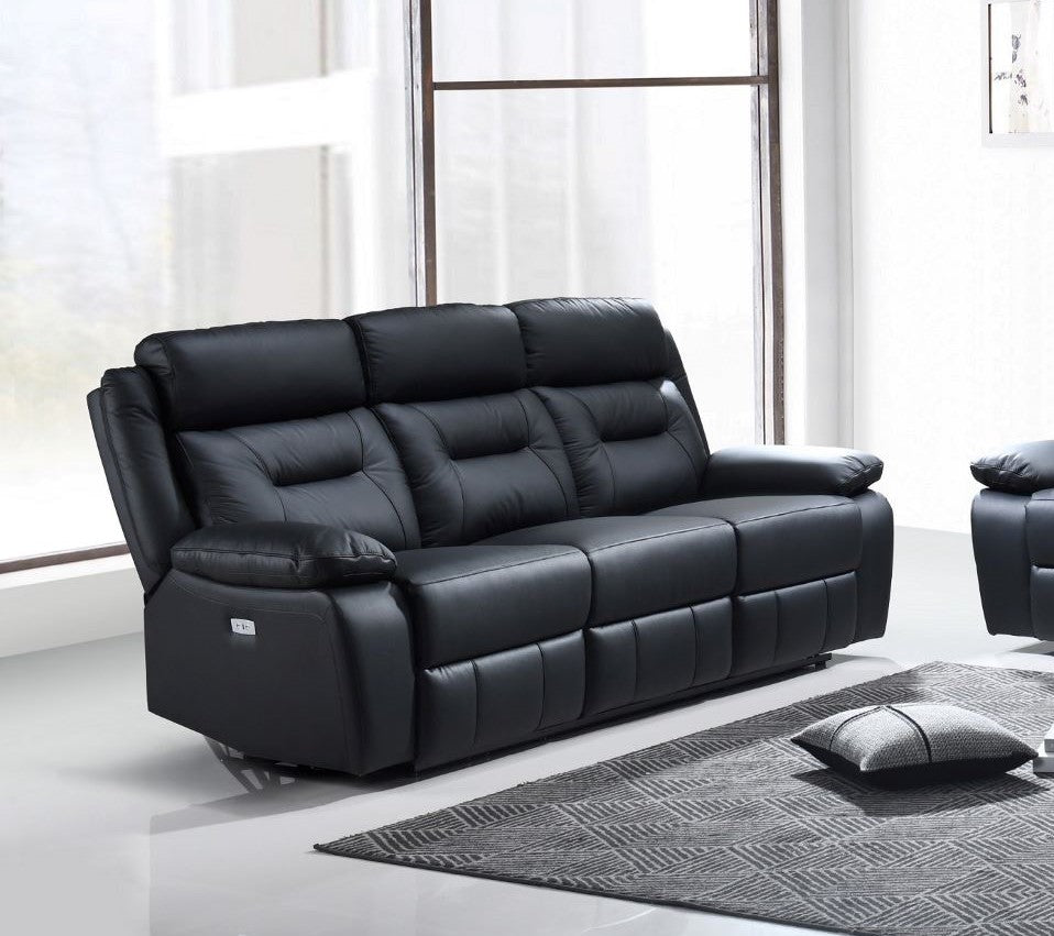 Black Genuine Leather Power Recliner Set IF-8110
