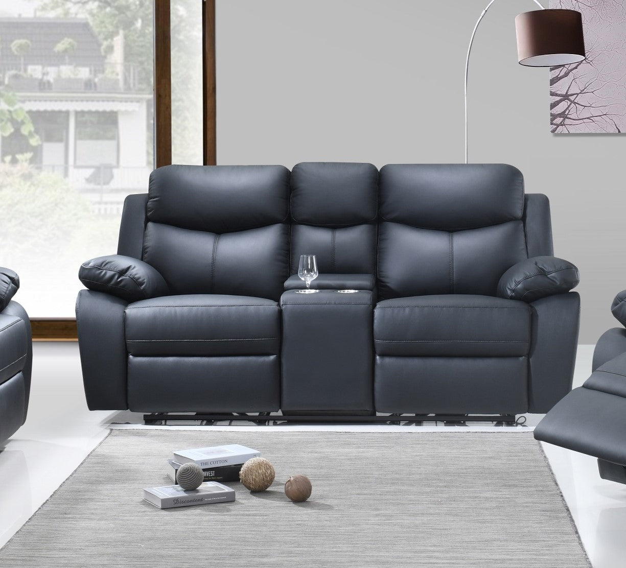 Black Genuine Leather Power Recliner Loveseat IF-8120