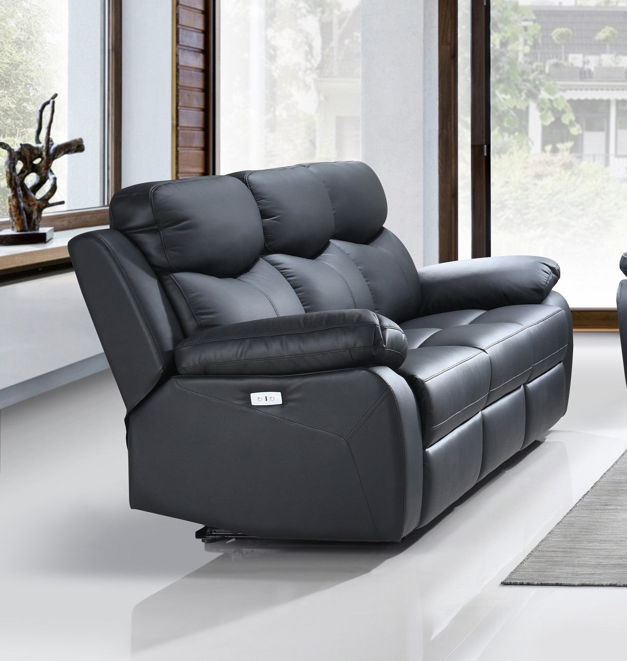 Black Genuine Leather Power Recliner Sofa Set IF-8120