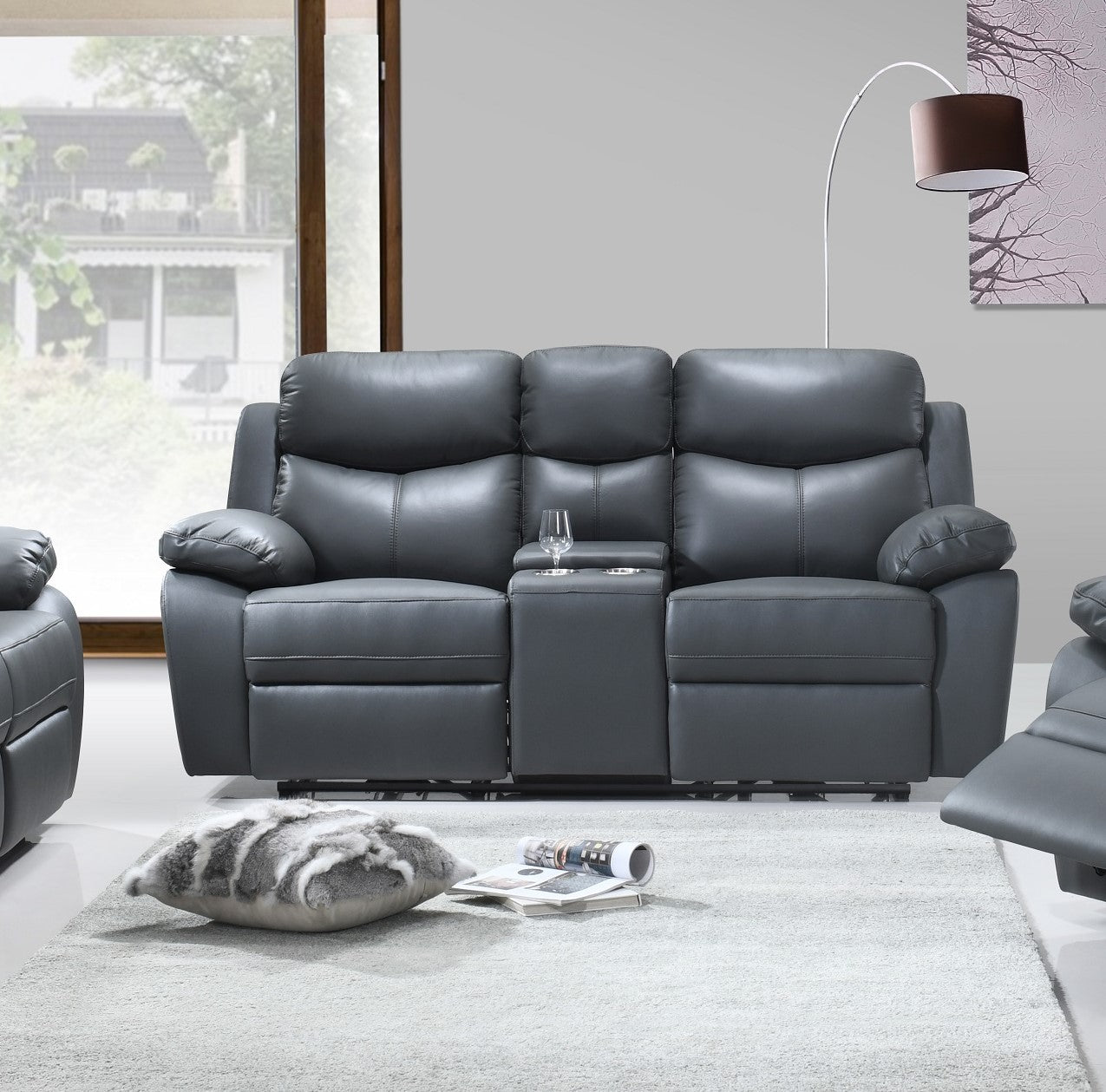 Grey Genuine Leather Power Recliner Set IF-8121