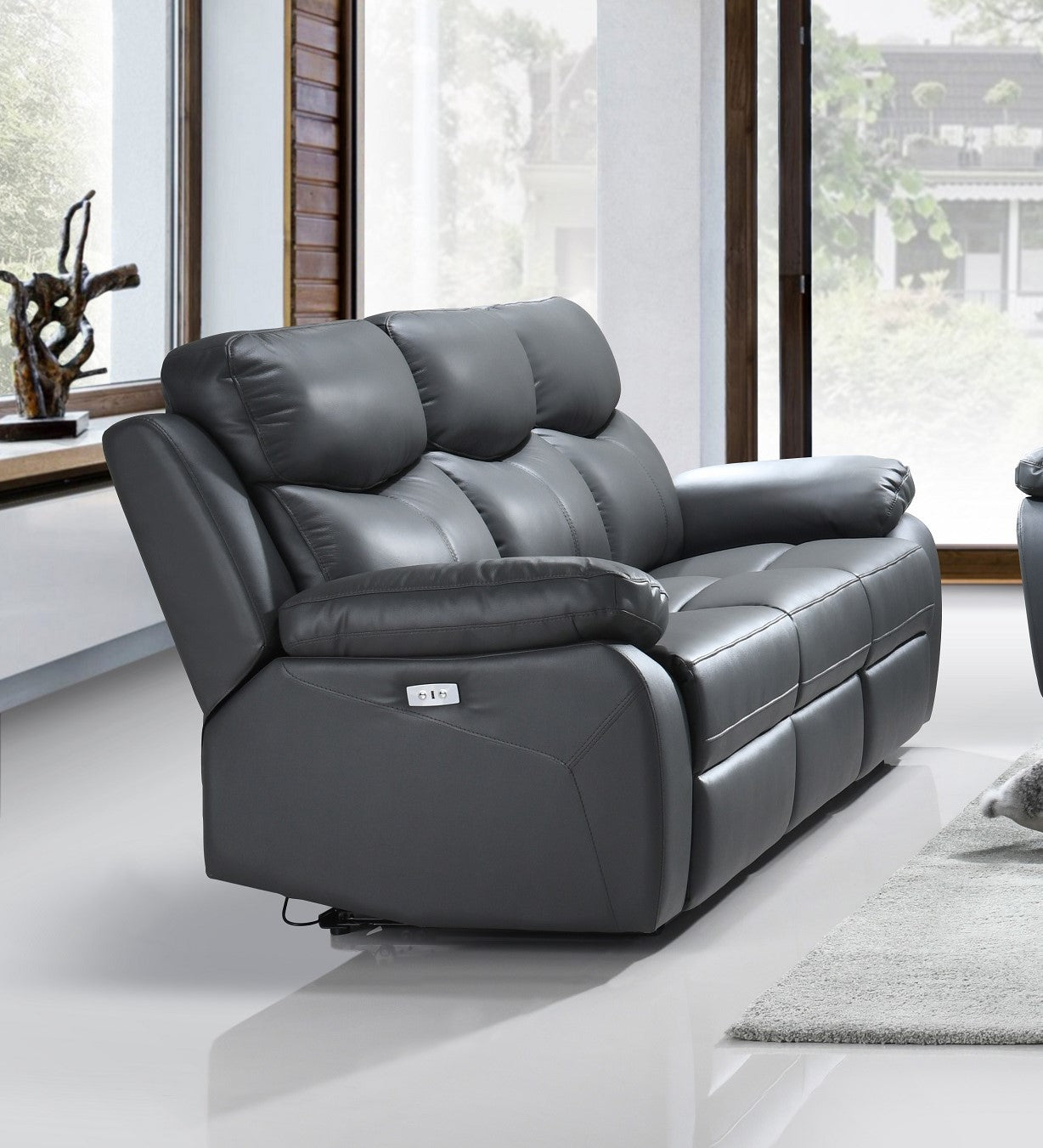 Grey Genuine Leather Power Recliner Set IF-8121