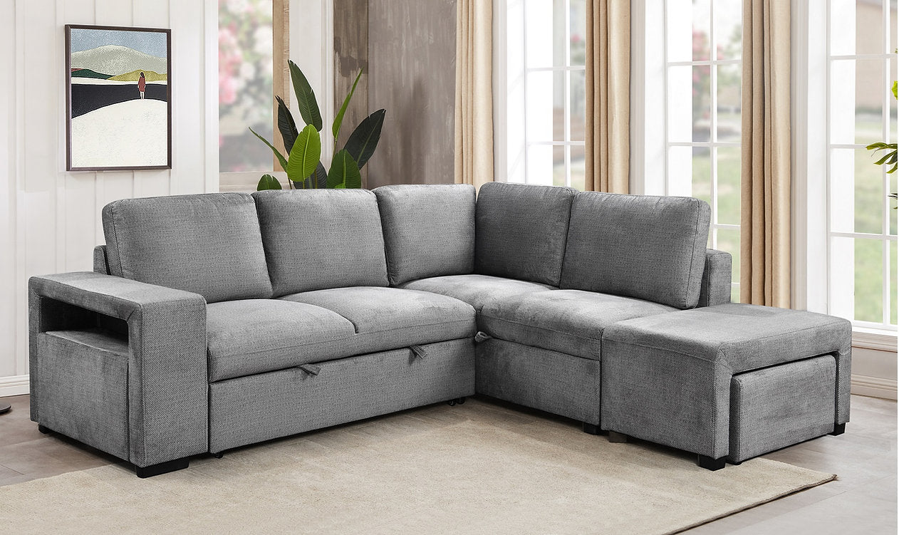 Grey Fabric Sectional Sofa Bed with RHF Chaise 9035